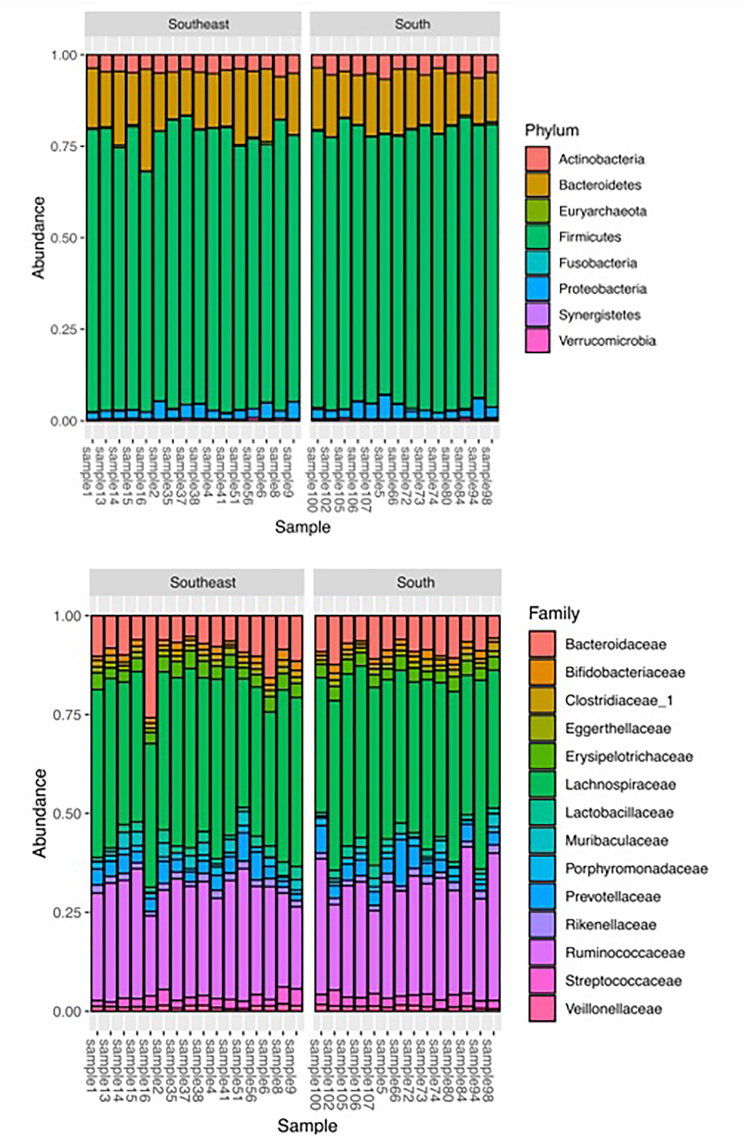 Intestinal microbial composition of CKD patients on HD living in the Southern and Southeastern regions.