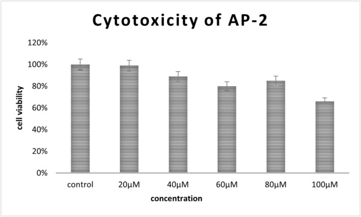 Graphical representation of cytotoxic effect in T98 cells after AP‐2 treatment.